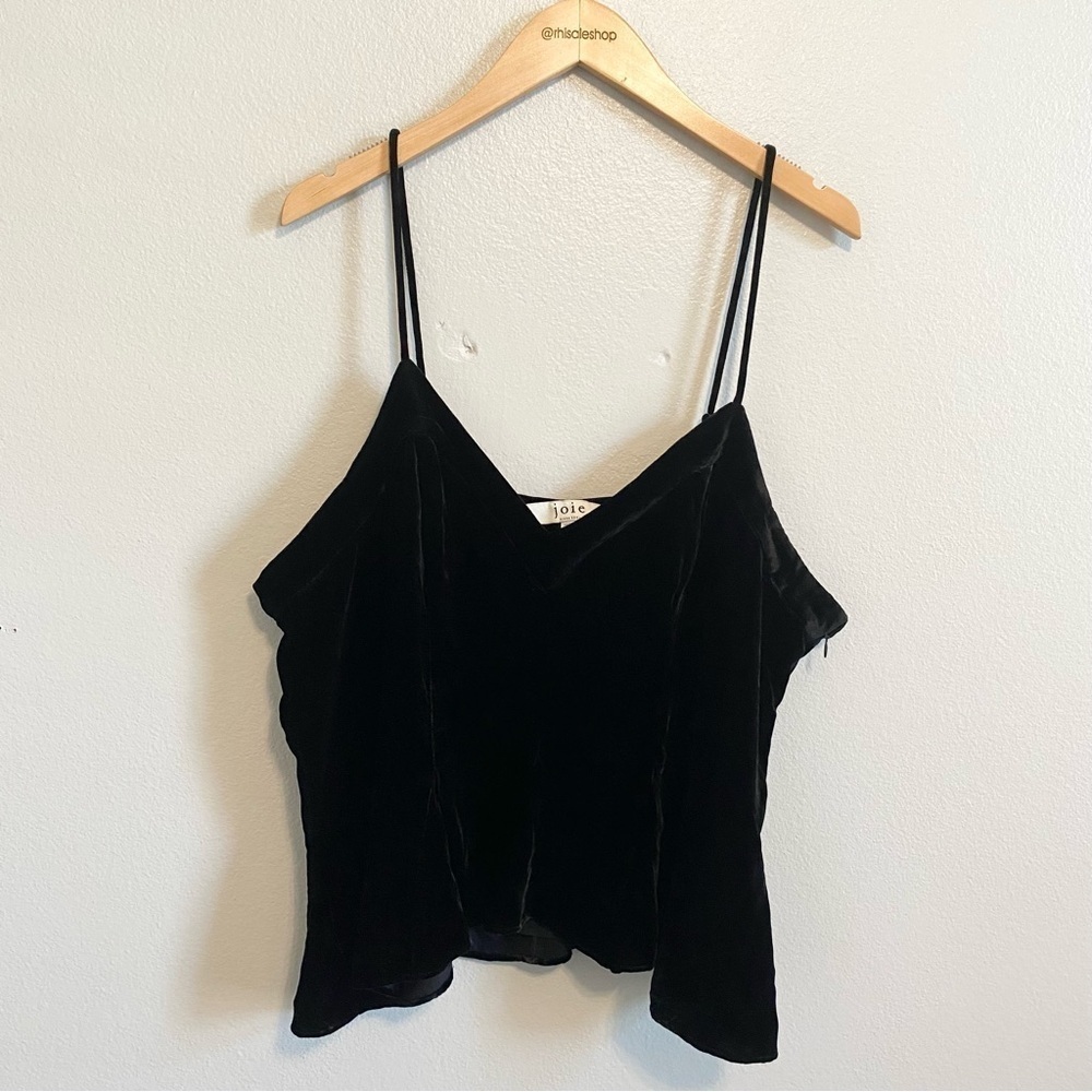 Joie Whimsy Goth Black Velvet Crop Peplum V Neck Cami Tank Top Size 1X